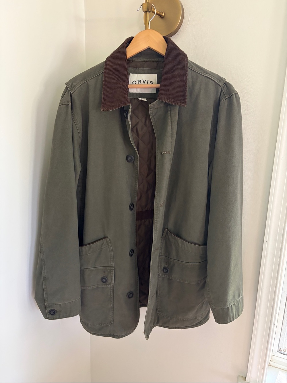 Orvis Olive Green Field Jacket with Brown Corduroy Collar